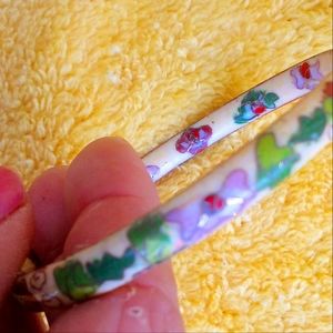 Vintage Enamel Colossine Brass Bangle Floral Stackable Bracelet